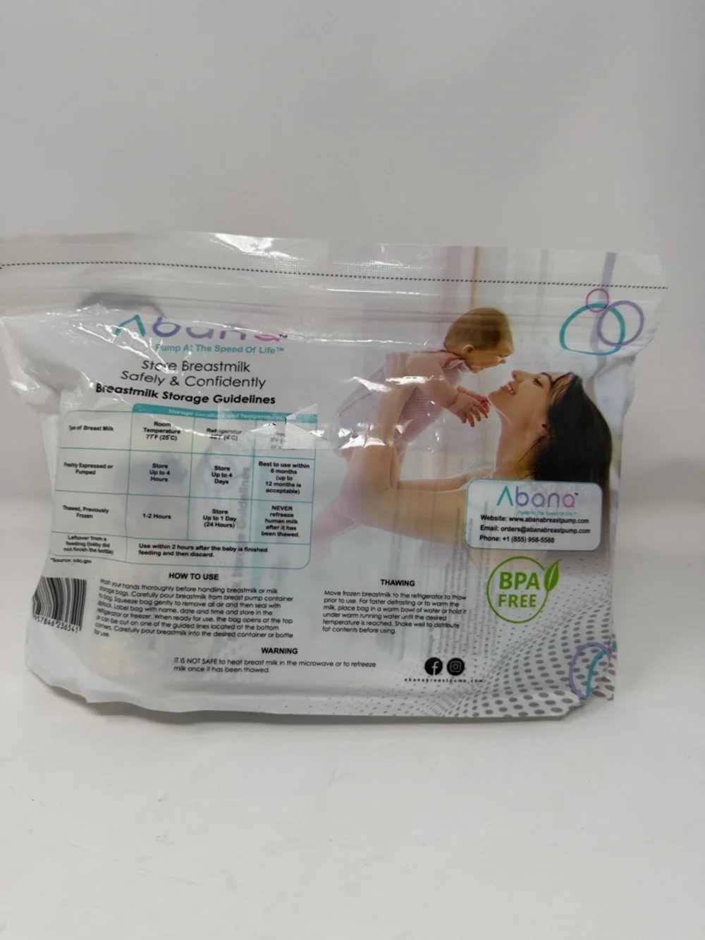 Abana Breast Milk Storage Bags BPA Free - White / Green